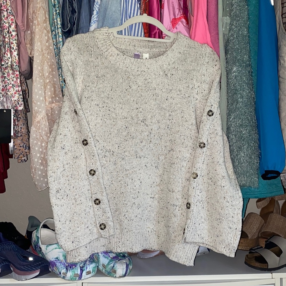 Francescas Wide Sleeve Heathered Sweater w/buttons
